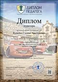 Диплом  куратора за подготовку победителя Тарабановского Льва в международном творческом конкурсе для детей "Покормите птиц зимой"